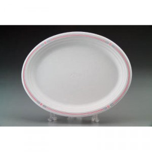 Classic White Molded Fiber Platters, 9-3/4x12-1/2, Burgundy/Gray Design, 125/Pk