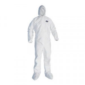 KLEENGUARD A80 Coveralls w/Head & Foot Covering, Saranex 23-P/Cloth, 4X-Large, White