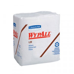 WYPALL L20 Wipers, Quarterfold, Four-Ply, 12 1/5x13, White, 68/Pack