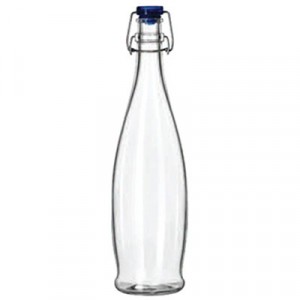 Glass Water Bottle with Wire Bail Lid, 33 7/8 oz, Clear Glass