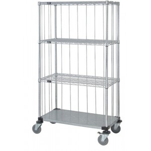 Quantum 3 sided stem caster wire shelf cart with rods & tabs 36" x 18" x 69"