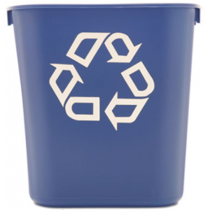 Deskside Plastic Wastebasket, Rectangular, 3 1/2 gal Blue Recycle