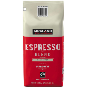 Coffee Kirkland Signature Espresso Blend Whole Bean Dark Roast 2.5LB/PKG