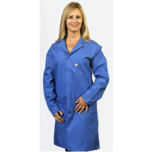 Lab Coat Cotton/Poly Mid Thigh Length Blue ESD Small w/Cuffs
