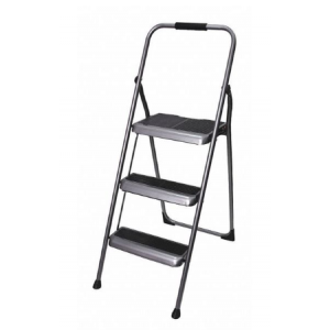 Step Stool 3 Steps Folding Steel 225 lb. Capacity Silver/Black