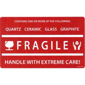 Label CR 5x3 3"C Red/White "Quartz Fragile Handle With Care" AMAT Perf 250/