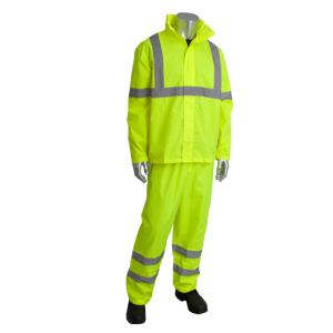 Rain Suit Long 48" W/Hood, Zipper,Closure, Large Lime Yellow