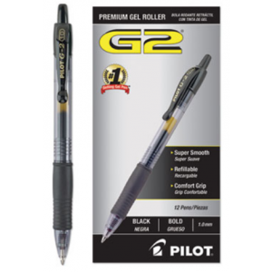 Pen Gel G2 Retractable Large 1mm Black Ink 12/BX