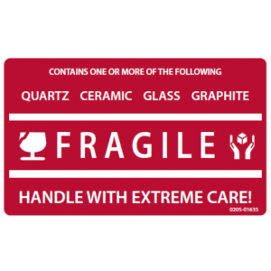 Label 2.5x1.5 Polyester Red/White Quartz Fragile Handle W/Extreme Care"500/