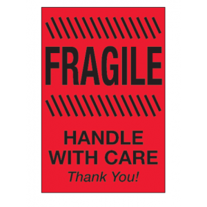 Label 4x6 "Fragile-Handle With Care" Fluorescent Red 500/RL