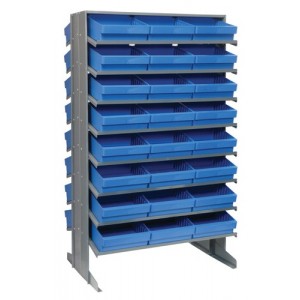 Sloped shelving systems with super tuff euro drawers 24" x 36" x 60" Blue