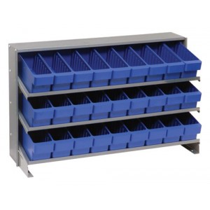 Sloped shelving systems with super tuff euro drawers 12" x 36" x 21" Blue