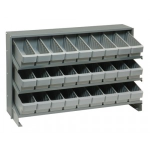 Sloped shelving systems with super tuff euro drawers 12" x 36" x 21" Gray