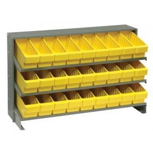 Sloped shelving systems with super tuff euro drawers 12" x 36" x 21" Yellow