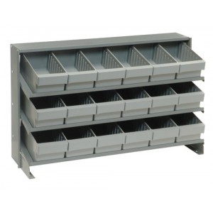 Sloped shelving systems with super tuff euro drawers 12" x 36" x 21" Gray