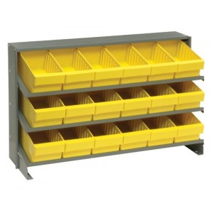 Sloped shelving systems with super tuff euro drawers 12" x 36" x 21" Yellow