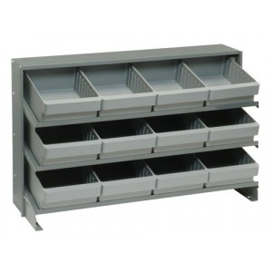 Sloped shelving systems with super tuff euro drawers 12" x 36" x 21" Gray