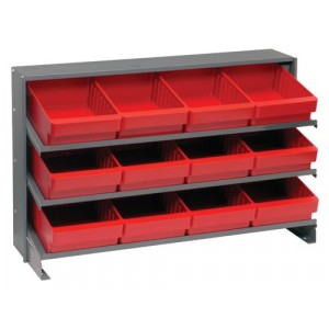 Sloped shelving systems with super tuff euro drawers 12" x 36" x 21" Red