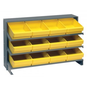 Sloped shelving systems with super tuff euro drawers 12" x 36" x 21" Yellow