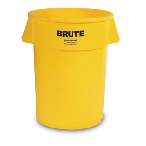 Brute Refuse Container, Round, Plastic, 55 gal, Yellow