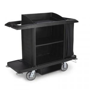 Full-Size Housekeeping Cart, 3 Shelves, 22w x 60d x 50h, Black