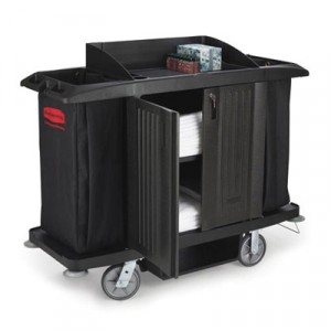 Full-Size Housekeeping Cart, 3 Shelves, 22w x 60d x 50h, Black