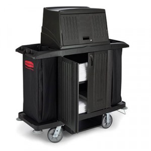 Full Size Housekeeping Cart with Doors, 22w x 60d x 67 1/2h, Black