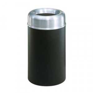 Crowne Collection Open Top Receptacle, Round, Steel, 30 gal, Aluminum/Green