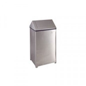 Fire-Safe Swing Top Receptacle, Square, Steel, 40 gal, Stainless Steel