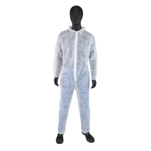 Coverall SBPP Zip Front Collar Elastic Wrist and Ankle White LG 25/CS