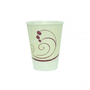 Trophy Insulated Thin-Wall Foam Cups, 12 oz, Hot/Cold, Symphony, Beige/White/Red