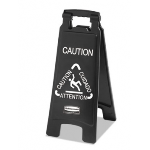 Executive 2-Sided Multi-Lingual Caution Sign, Black/White, 10-9/10W x 26-1/10H