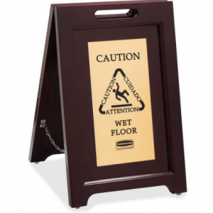 Executive 2-Sided Multi-Lingual Caution Sign, Brown/Brass, 15W x 23? 1/2H