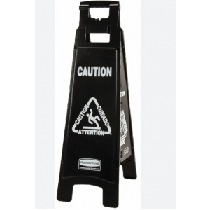 Executive 4-Sided Multi-Lingual Caution Sign, Black/White, 11.9W x 38H