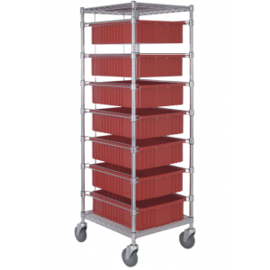 Bin Cart with Dividable Containers 21" x 24" x 69" Red
