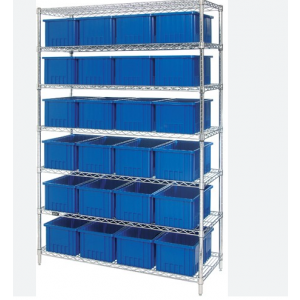 Wire Shelving System with Dividable Grid Containers 48" x 18" x 74" Blue
