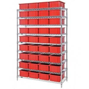 Wire Shelving System with Dividable Grid Containers 48" x 18" x 74" Red
