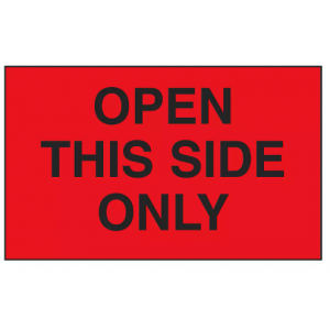 Label 3x5 "Open This Side Only" Red w/black writing 500/RL
