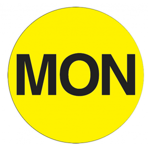 Label 1" "Monday" Flourescent Yellow 500/RL