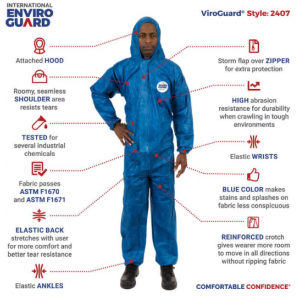 Coverall Viro Guard W/Hood No Boot Elastic Wrist & Ankle Blue XLarge 25/CS