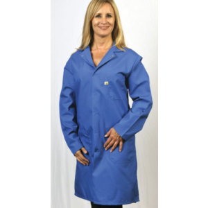 Lab Coat Cotton/Poly Mid Thigh Length Blue ESD XSmall w/Cuffs