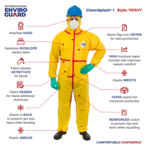 Coverall ChemSplash Hood No Boot Elastic Wrist Taped Seams XLarge Ylw 6/CS