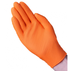 Glove Nitrile PF Diamond Textured Heavy Duty Medium Orange 100/BX 10/CS