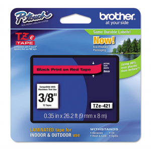 TZe Series Cartridge for P-Touch Labelers,.35"w, Black on Red/pk