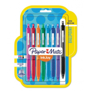 Pen Ballpoint Retractable Medium 1mm Assorted Ink and Barrel Colors 8/PK