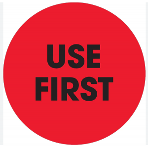 Label 2" Circle 'Use First' Red 500/RL