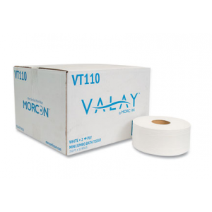 Valay Mini Jumbo Bath Tissue, Septic Safe, 2-Ply, 3.25" x 750 ft, White, 12 Rolls/Box