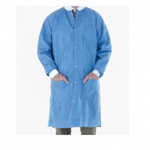 Lab Coat SMS Low Lint Knit Wrist & Collar 3 Pockets Blue 30/CS