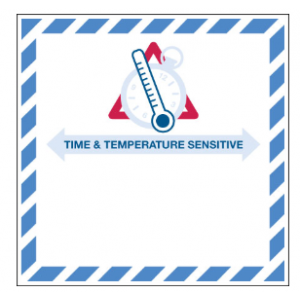 Label 4.25x4.25 "Time and Temperature Sensitive" Blue/White 500/RL