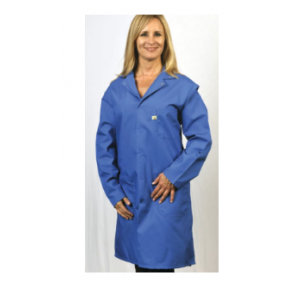 Lab Coat Cotton/Poly Mid Thigh Length Blue ESD Large w/Cuffs